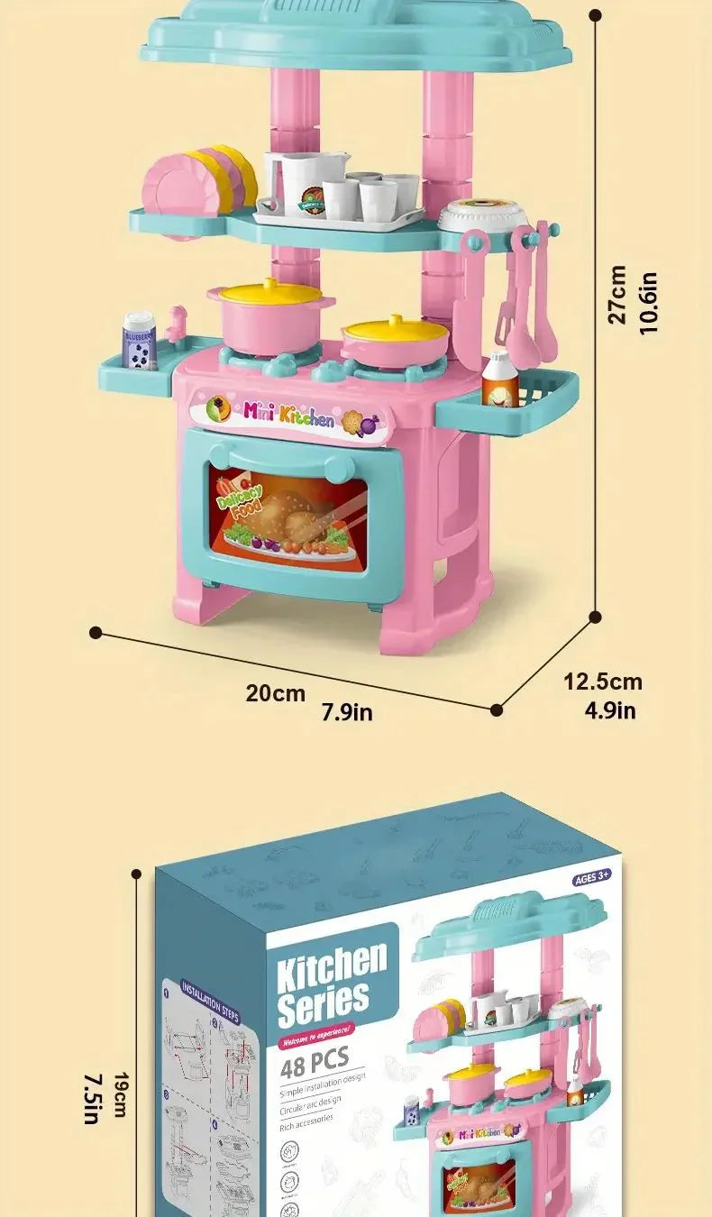 Mini Kitchen Counter Play Set DIY Simulated Cooking Food Tableware