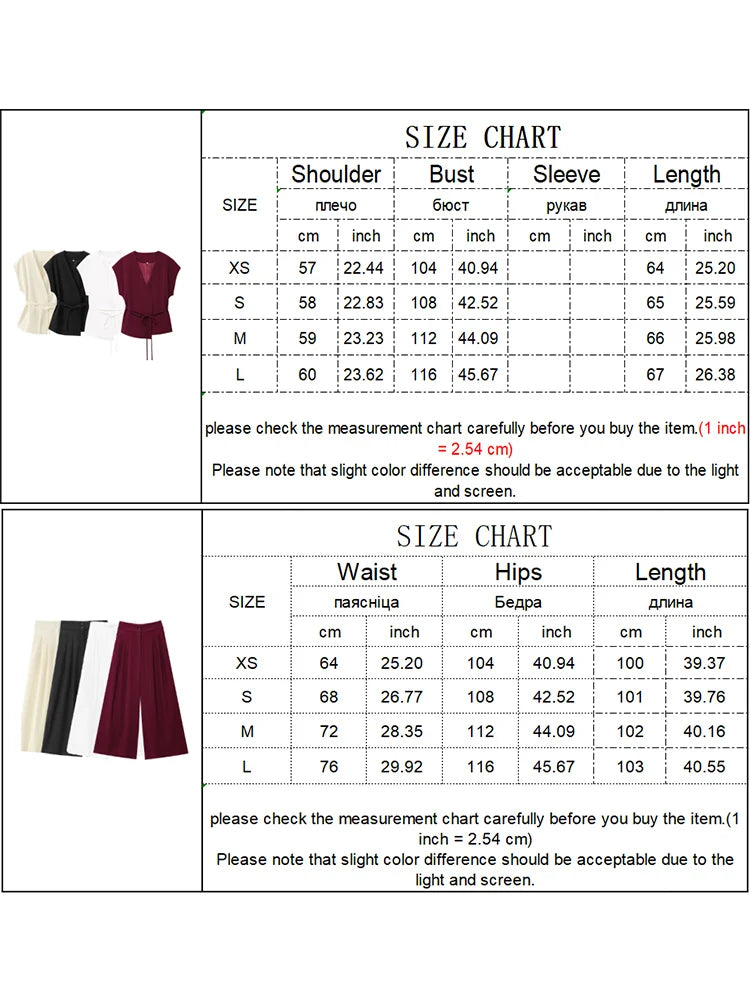TFMLN Fashion Women's Trouser Suits Sleeveless V-Neck Top With Belt Straight Pants Sets.