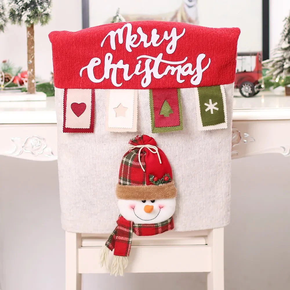 Reusable Christmas Chair Cover 3D Santa Claus Elk Chair Seat Cover Home Xmas New Year Supplies Christmas Decoration