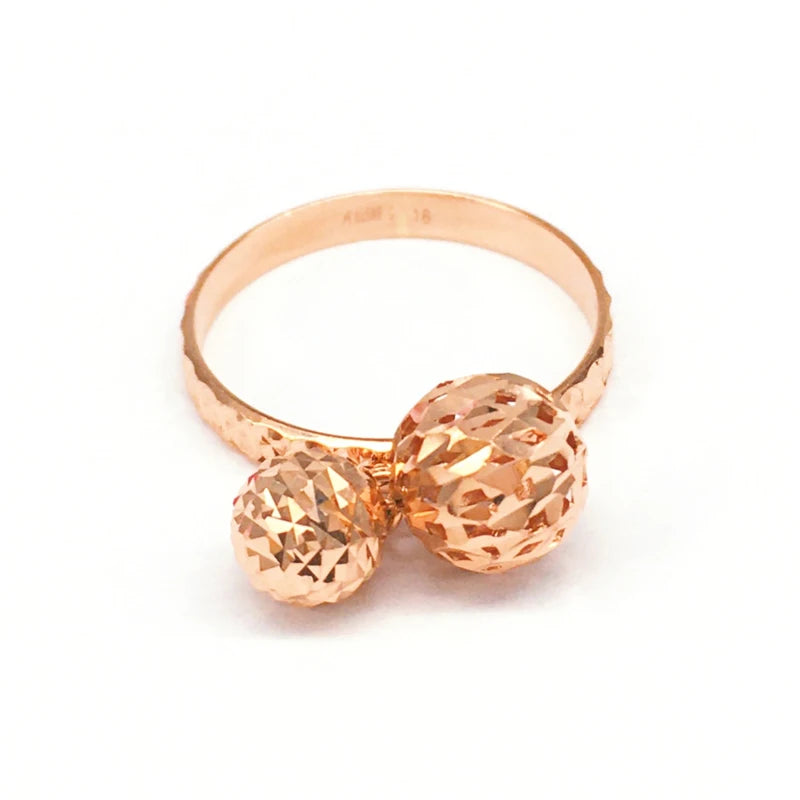 New in 585 Purple Gold Design Openwork Double Round Resizable Rings for Women 14K Rose Gold Simple Chinese Wedding Jewelry