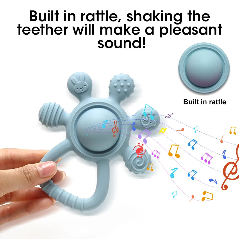 2025 new Teething Silicone Palm Rattle Teether bunny - Safe Baby Chew Toys for Soothing Sore Gums