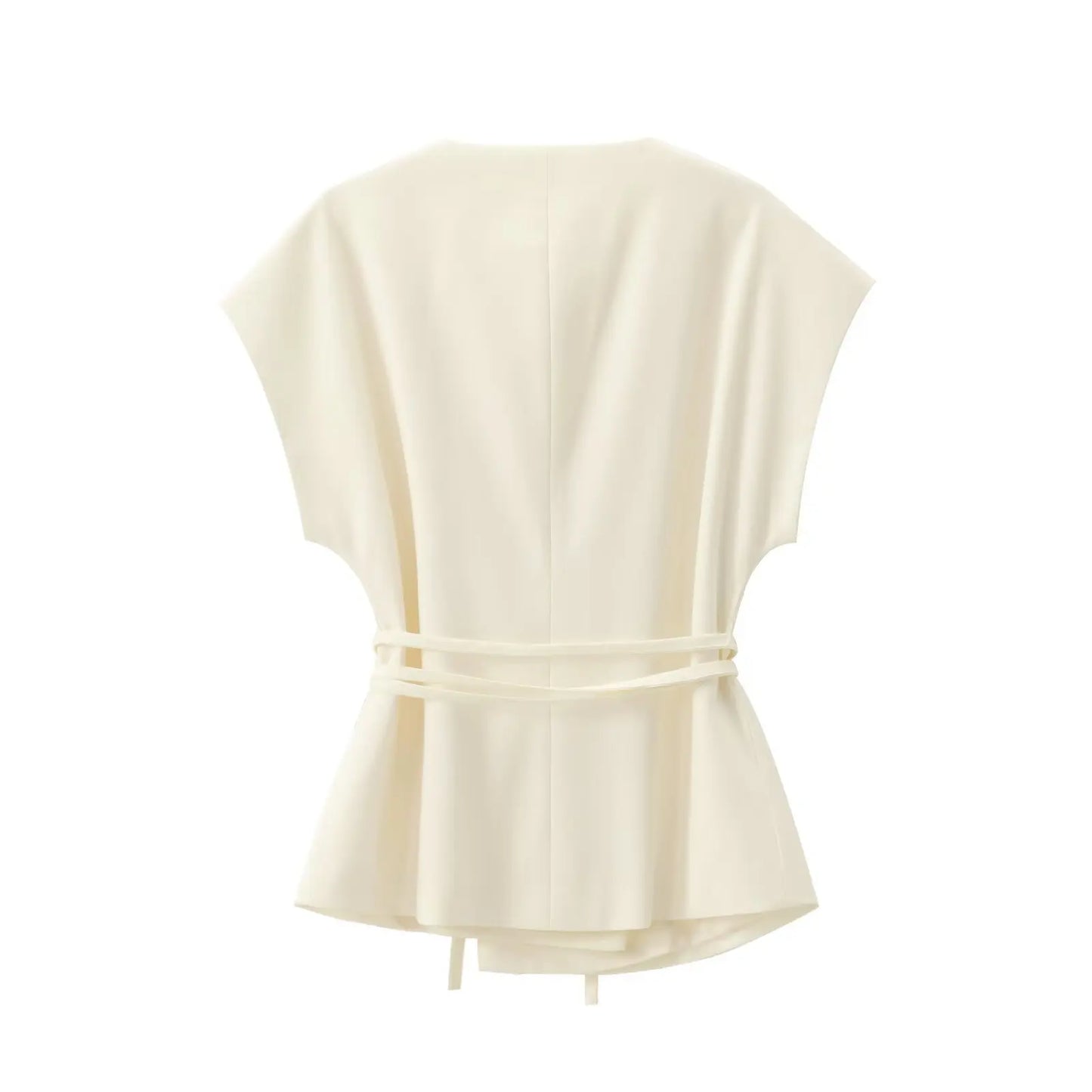 TFMLN Fashion Women's Trouser Suits Sleeveless V-Neck Top With Belt Straight Pants Sets.