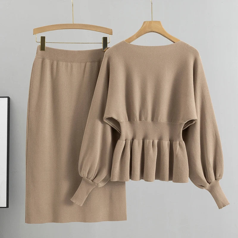 Autumn Elegant 2 Two Piece Set Women Fashion Casual Pullover Sweater