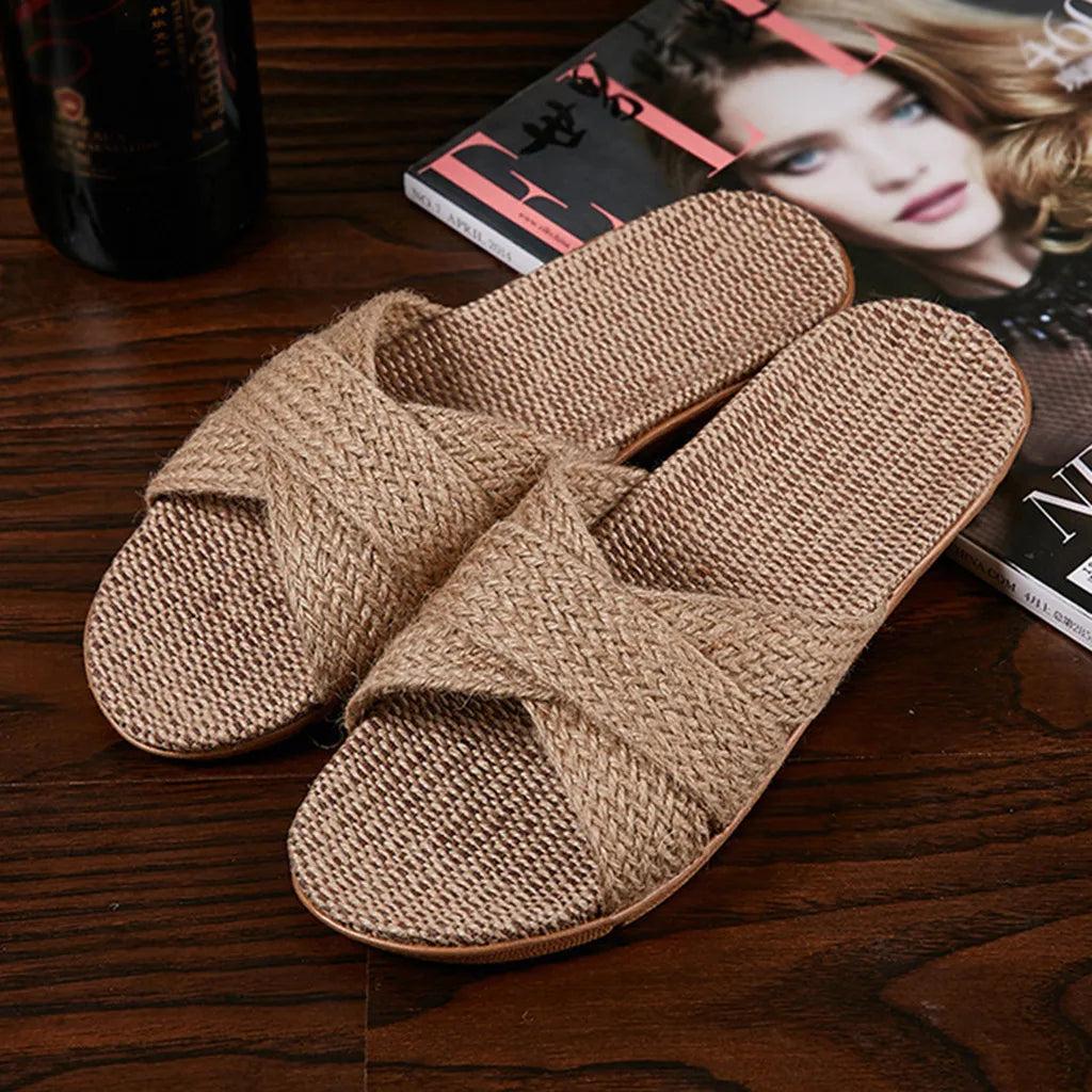 Ladies Linen Slippers Female Beach Sandals