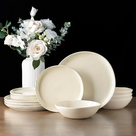 AmorArc Ceramic Dinnerware Sets,Handmade Reactive Glaze Plates and Bowls Sets,Highly Chip and Crack Resistant | Dishwasher & Mic