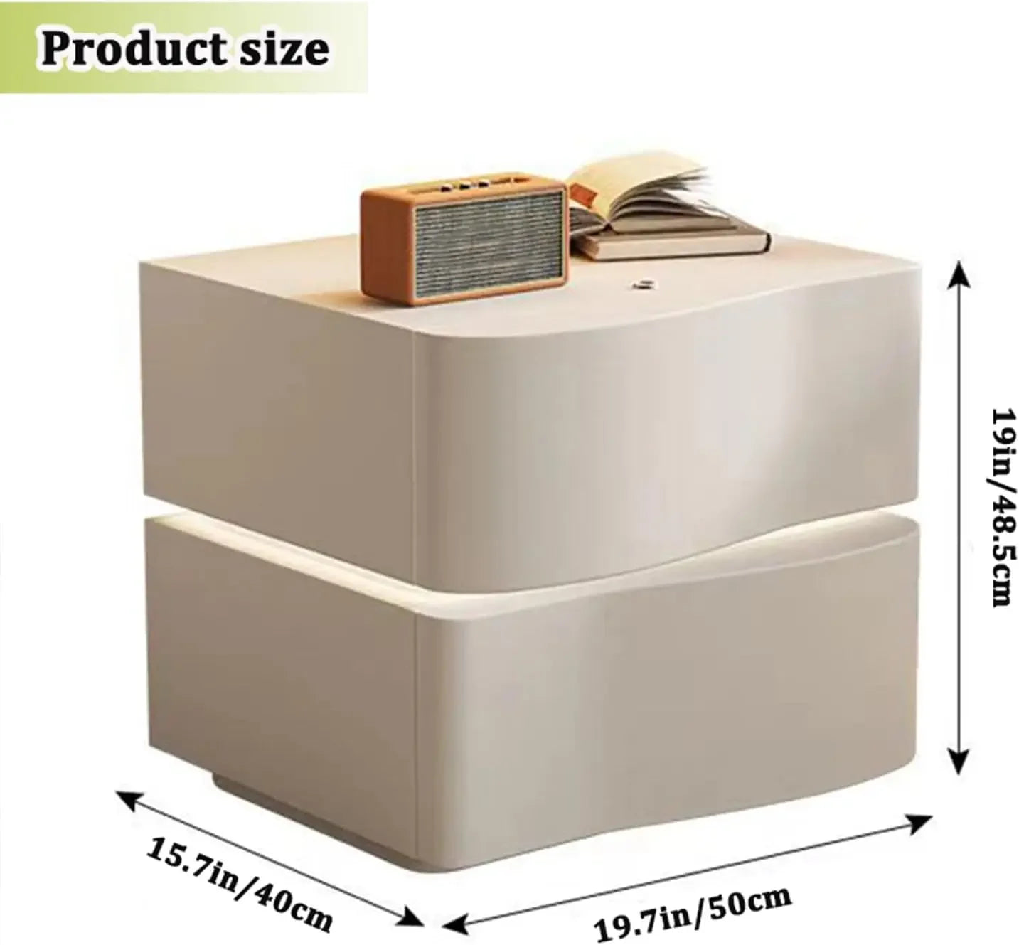 Modern Nightstand with LED Light, Leather Night Stand with Drawer, Solid Wood Bedside Table (2 Drawers, White)