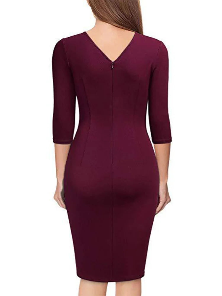 Office Lady Spring Dress V Neck Short Sleeve Dresses
