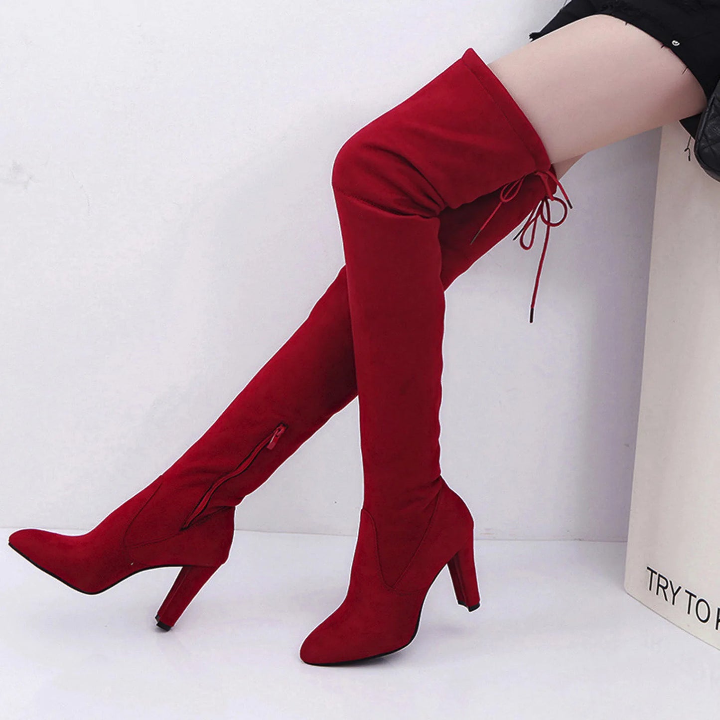 Women Stretch Faux Stretch Thigh High Boots