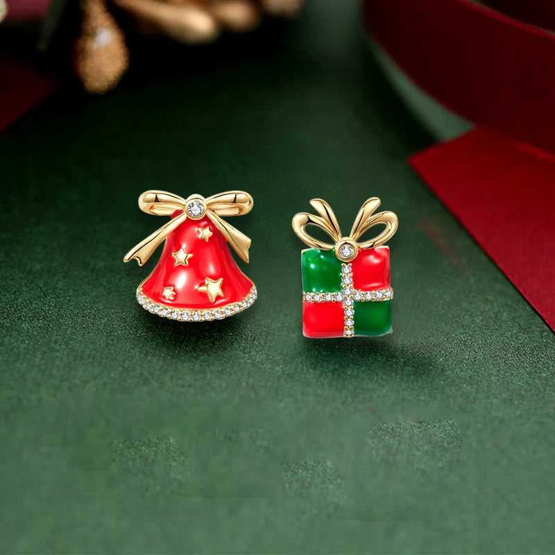 Fashion Christmas Green Bowknot Bell Pendant Earrings