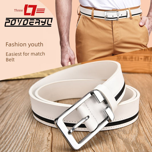 White Korean Style Trendy Casual Men's Leather Belt for Young People