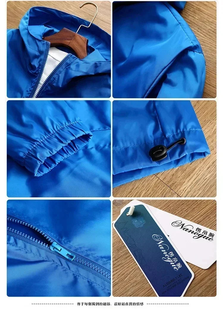 2025 New European and American men's fashion jacket, windproof and waterproof zipper hooded overcoat, spring and winter outdoor