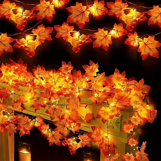 Fall Thanksgiving  Artificial Maple Leaf Leaves 10/20LED Light String Garland Home Party DIY Halloween Christmas Decoration 2025
