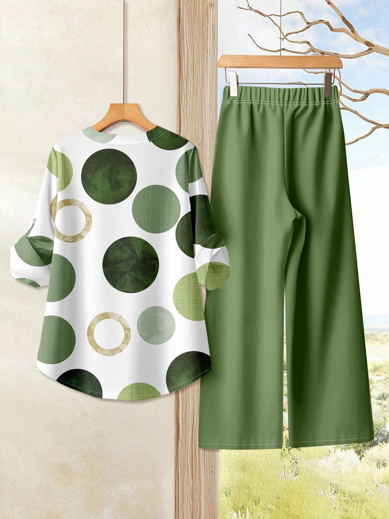 V Neck Button Elegant Loose Office Party 2 Pieces Set For Woman