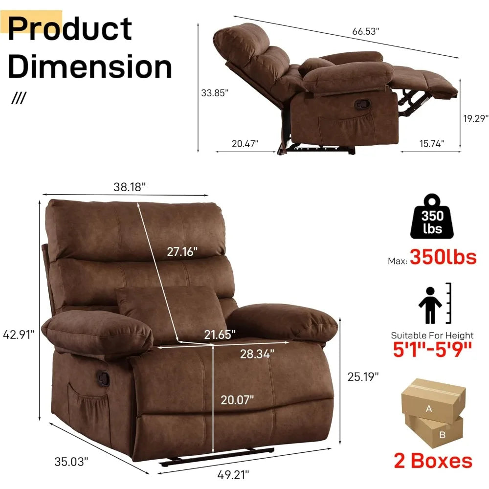 Oversized Recliner Chair – Extra Wide 28.3" Seat, 350 lbs Capacity Recliner for Large Adults, Big and Tall PU Leather Living Roo