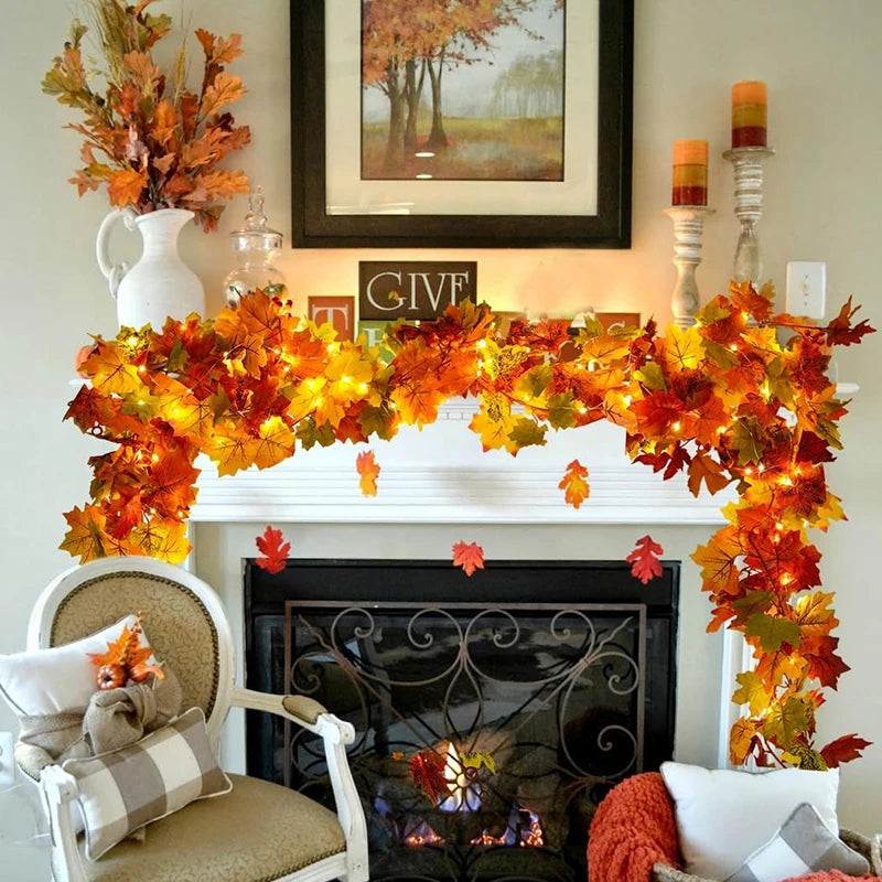 200CM Autumn Artificial Maple Leaf Wreath Fake Leaf Plant Vine Home Decor Garden Halloween Wall Outdoor Doors Windows Decoration