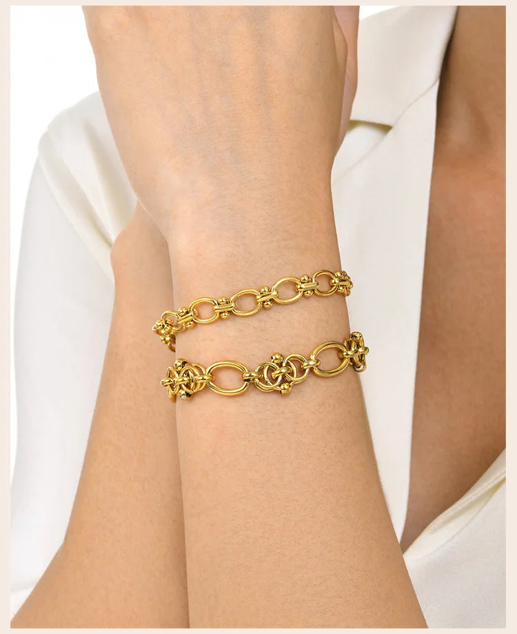 Statement Stainless Steel Chain Bracelet for Women, Vintage 18k Gold Plated Elegant Jewerlry