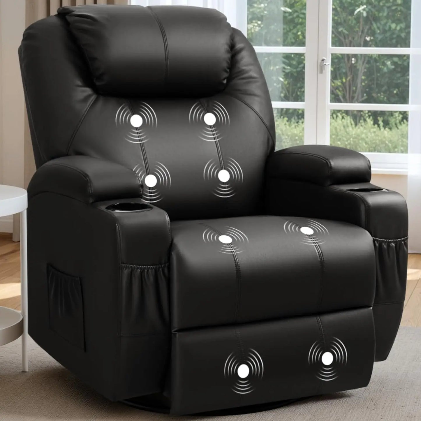 Recliner Chair, 360° Swivel Rocker Chair for Adults, Rocking Recliner Chair with Massage, Comfy Single Sofa with Side Pockets Cu