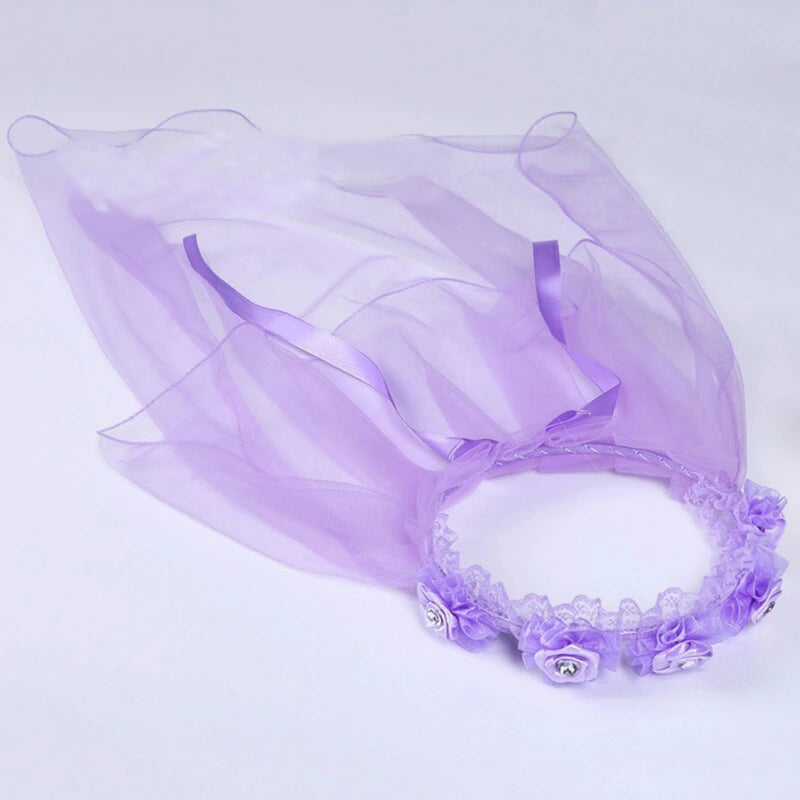 Children Little Princess Hairband Double Layers Tulle Bridal Veils Flowers Garland Ruffles Floral Lace Wedding Party Wreath