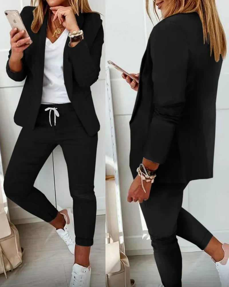2024 New European and American Leisure Solid Color Commuting Fashion Leisure Set, Suit and Women's Wear Set