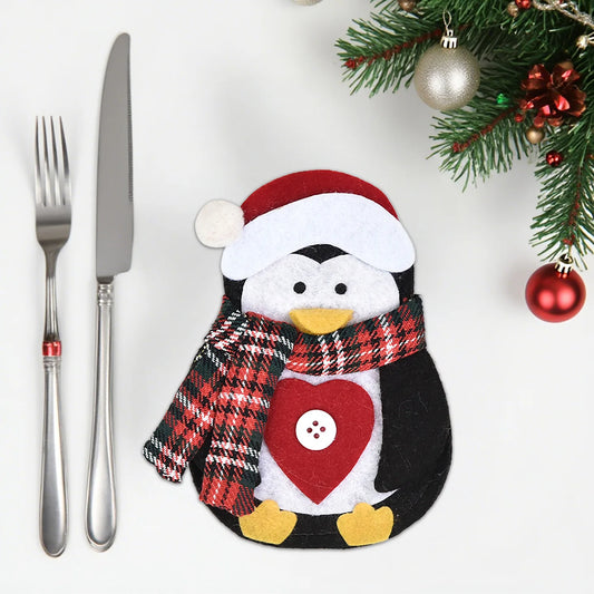 Cloth Art Knife And Fork Set Decoration For XMAS Dining Table Christmas Elder Snowman Elk Doll Knife And Fork Cutlery Set