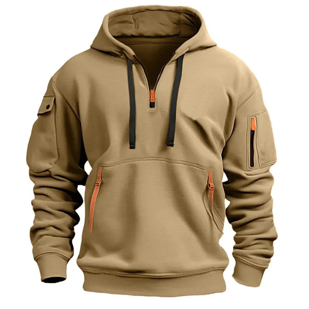 2025 New Multi Pocket Zipper Fleece Hooded Casual Shirt