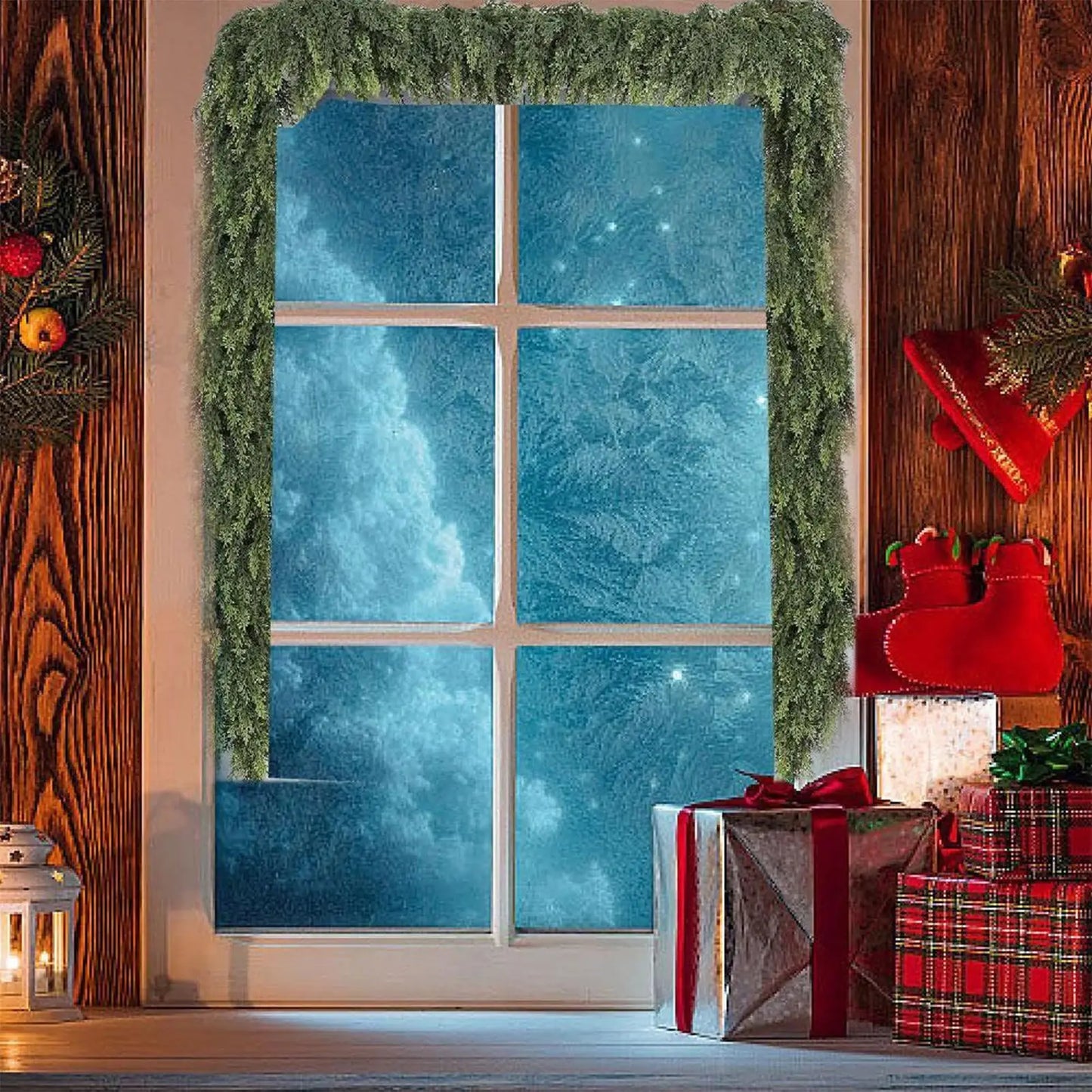Christmas Cedar Garland Real Touch Winter Pine Garland for Mantle Holiday Atmosphere Props Party Supplies for Front Door Living