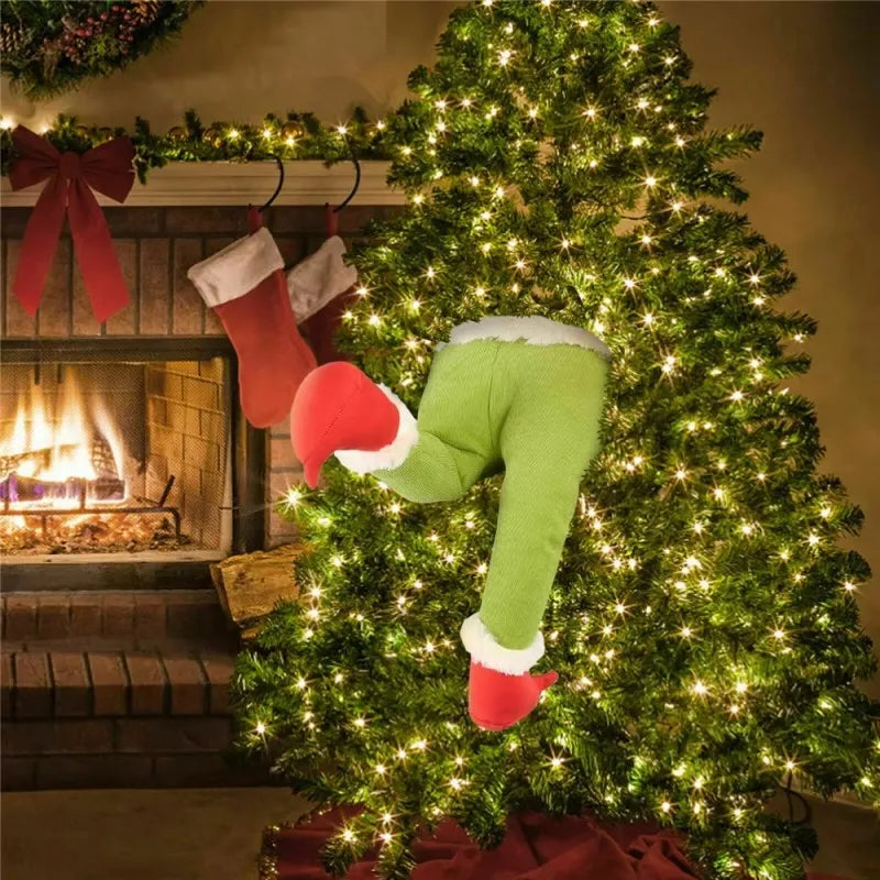 Christmas Elf Leg Plush Toy Xmas Tree Green Artificial Leg Children's Toy Christmas Green Hairy Monster Arm Pendant