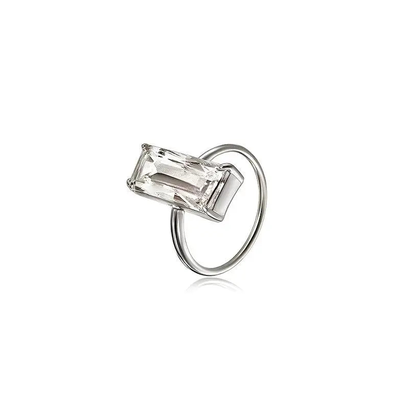 Designer original silver inlaid rectangular white crystal rings for women simple fashion high-end engagement party jewelry