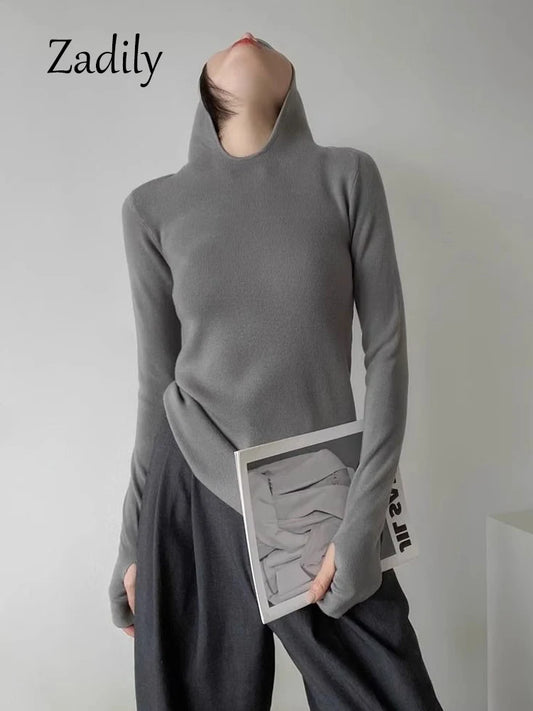 2025 Spring New Sport Style Long Sleeve Women Slim Knit Hoodies Minimalist  High Strecth Ladies Pullovers Female Clothing Tops