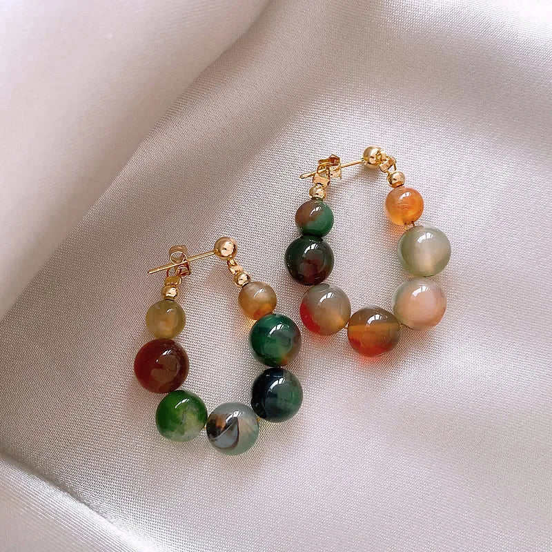 Dopamine Design Randomly Colored Resin Beaded Back Hanging Earrings