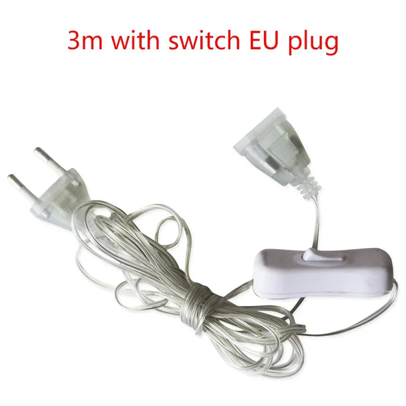 EU / US Plug 3 / 5m Extender Wire For LED String Light Christmas String Extension