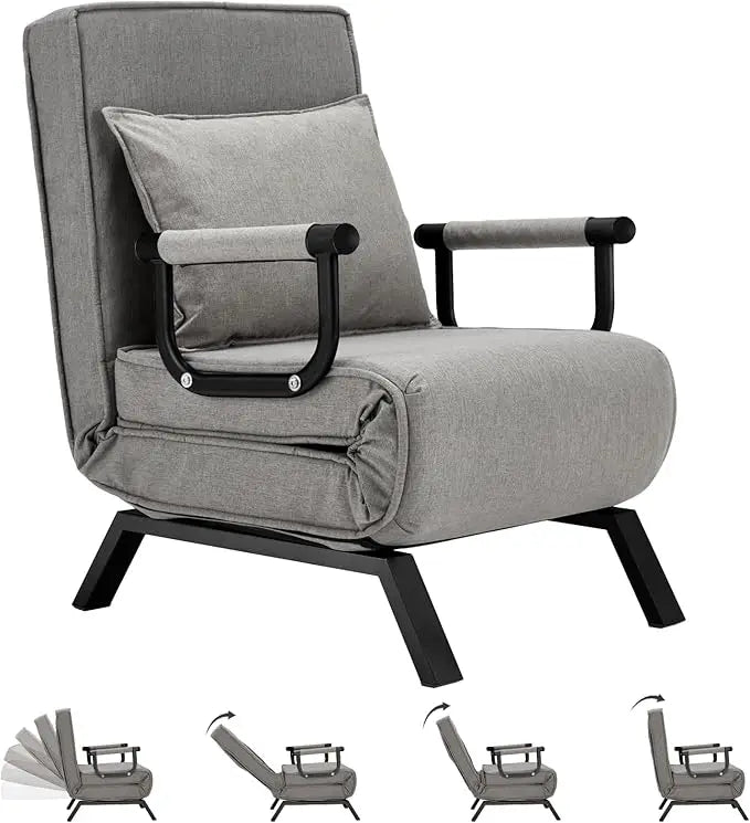 Convertible Bed Sleeper Chair,Tri-fold Upholstered Armchair Sleeper with Pillow,Folding Leisure Chaise Lounge Couch with 6 Angle