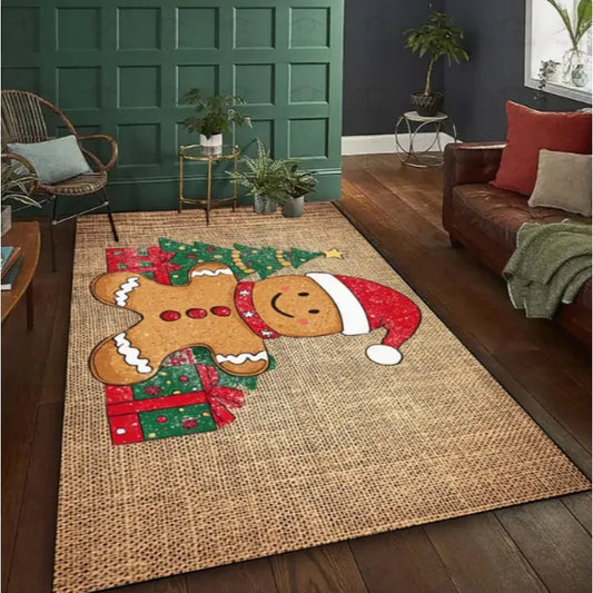 Gingerbread Man Carpet Christmas Tree Christmas Floor Mat Terrace Living Room Bedroom Balcony Camping Outdoor Carpet Decoration