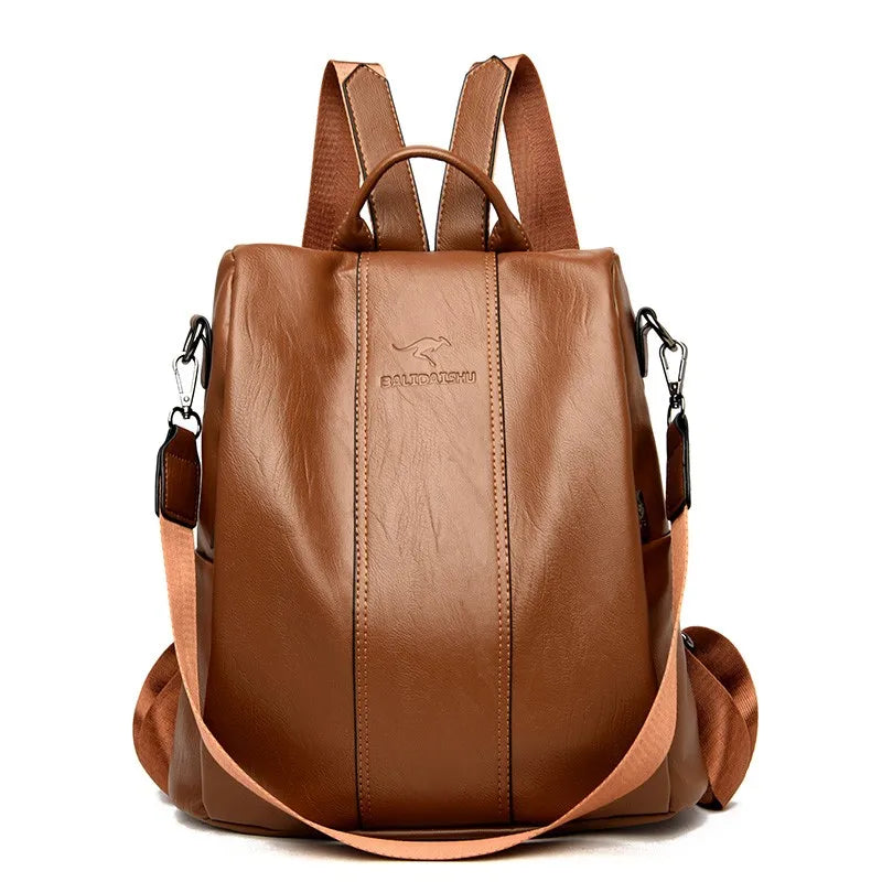 Anti-theft leather backpack