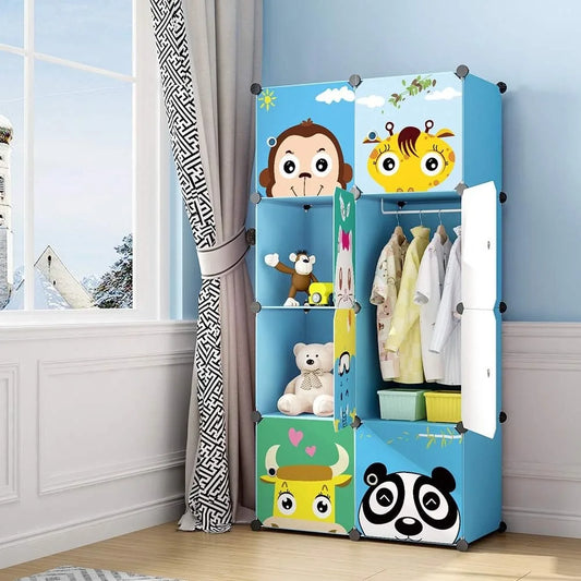 Children Wardrobe Kid Dresser Cute Baby Portable Closet Bedroom Armoire Clothes Hanging Storage Rack Cube Organizer(Blue, 6 Cub