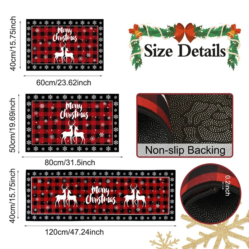 Plaid Christmas Tree Floor Mat Home Kitchen Absorbent Non-slip Mat Merry Christmas Decoration For Home