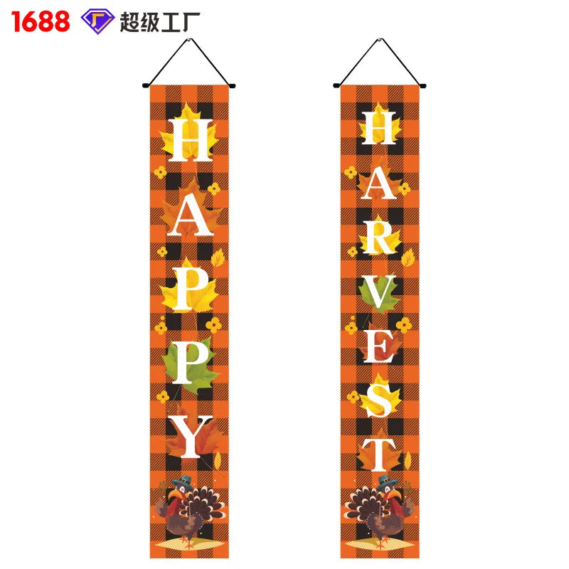 Thanksgiving Day Door Couplet Pumpkin Porch Hanging Banner Harvest Festival Party Decoration 2025 Autumn Farm Theme Party Decor