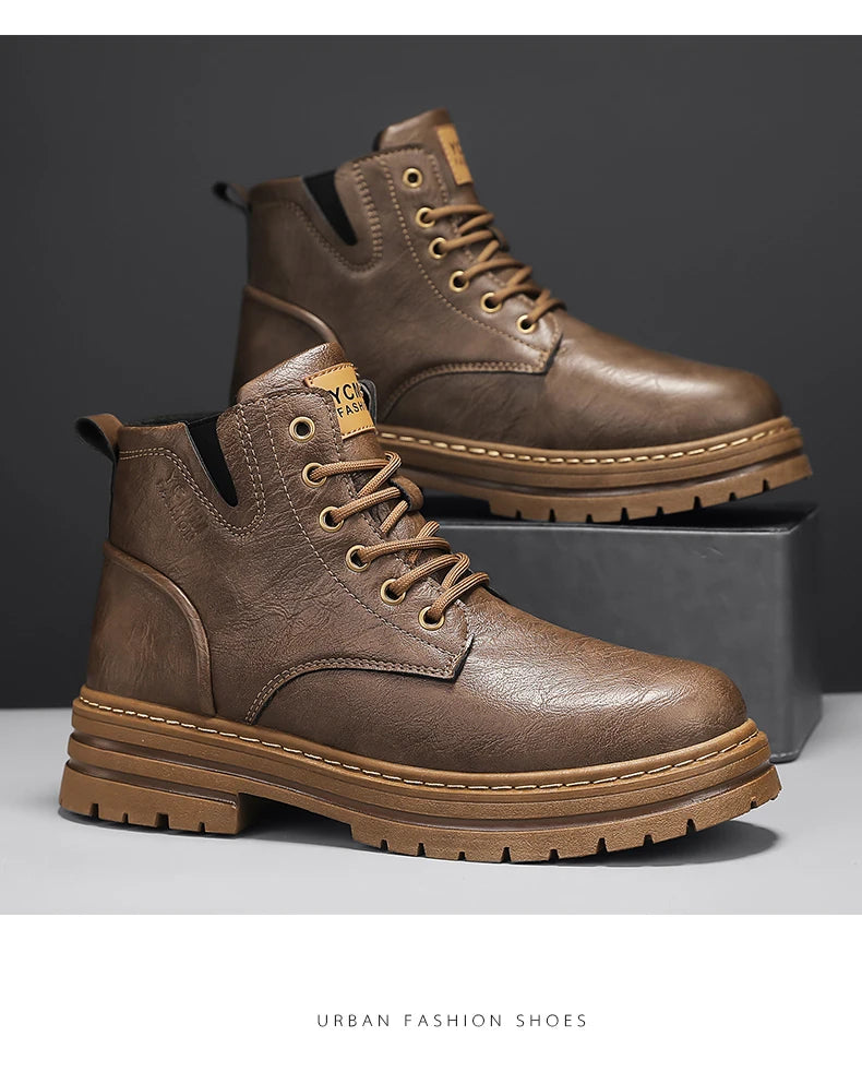 Men's boots soft sole four seasons anti slip comfortable high top boots men's thick soled comfortable youth versatile work boots