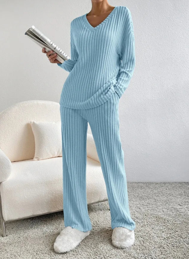 Solid Color Casual Loose Knitting Sets For Women Elegant Autumn Women's Two Pieces Suit Full Trouser Set Female Outfit Clothes