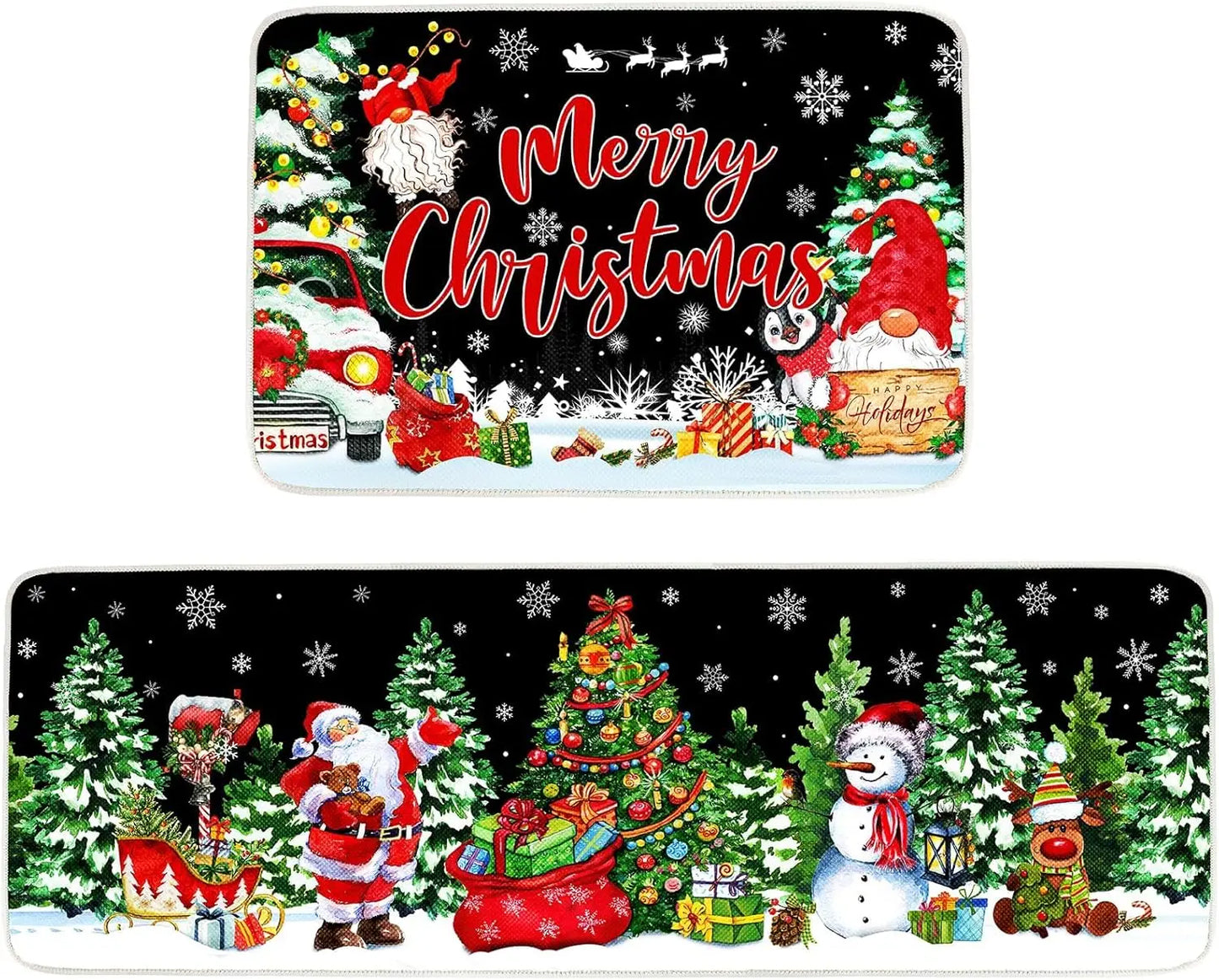 VIKAMA1/2PCS Lovely Christmas Gingerbread Man Crystal Velvet Kitchen Floor Mat Easy Care Floor Mat Entry Door Mat Home Decor