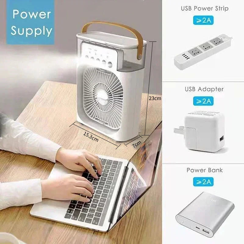 Air Conditioner Portable 3 in 1 Fan Mini Cooler Home House LED Humidifier For Bedroom Small Living Room Water Summer Fans Desk