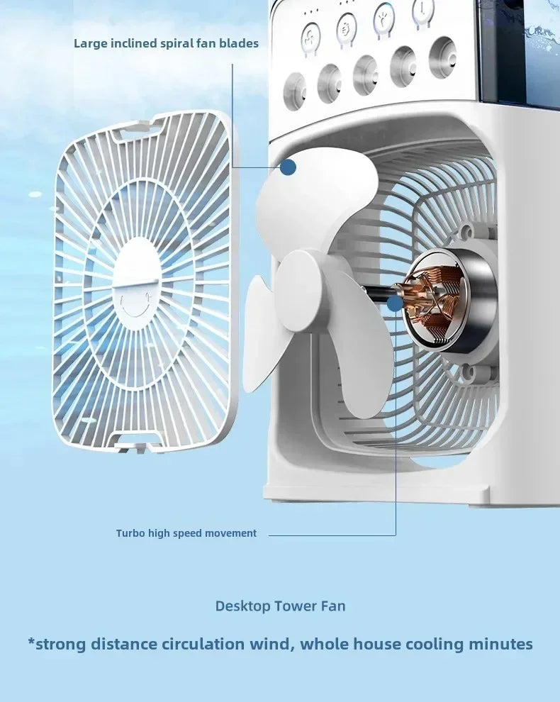 Air Conditioner Portable 3 in 1 Fan Mini Cooler Home House LED Humidifier For Bedroom Small Living Room Water Summer Fans Desk