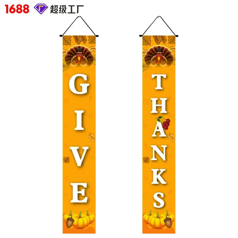 Thanksgiving Day Door Couplet Pumpkin Porch Hanging Banner Harvest Festival Party Decoration 2025 Autumn Farm Theme Party Decor