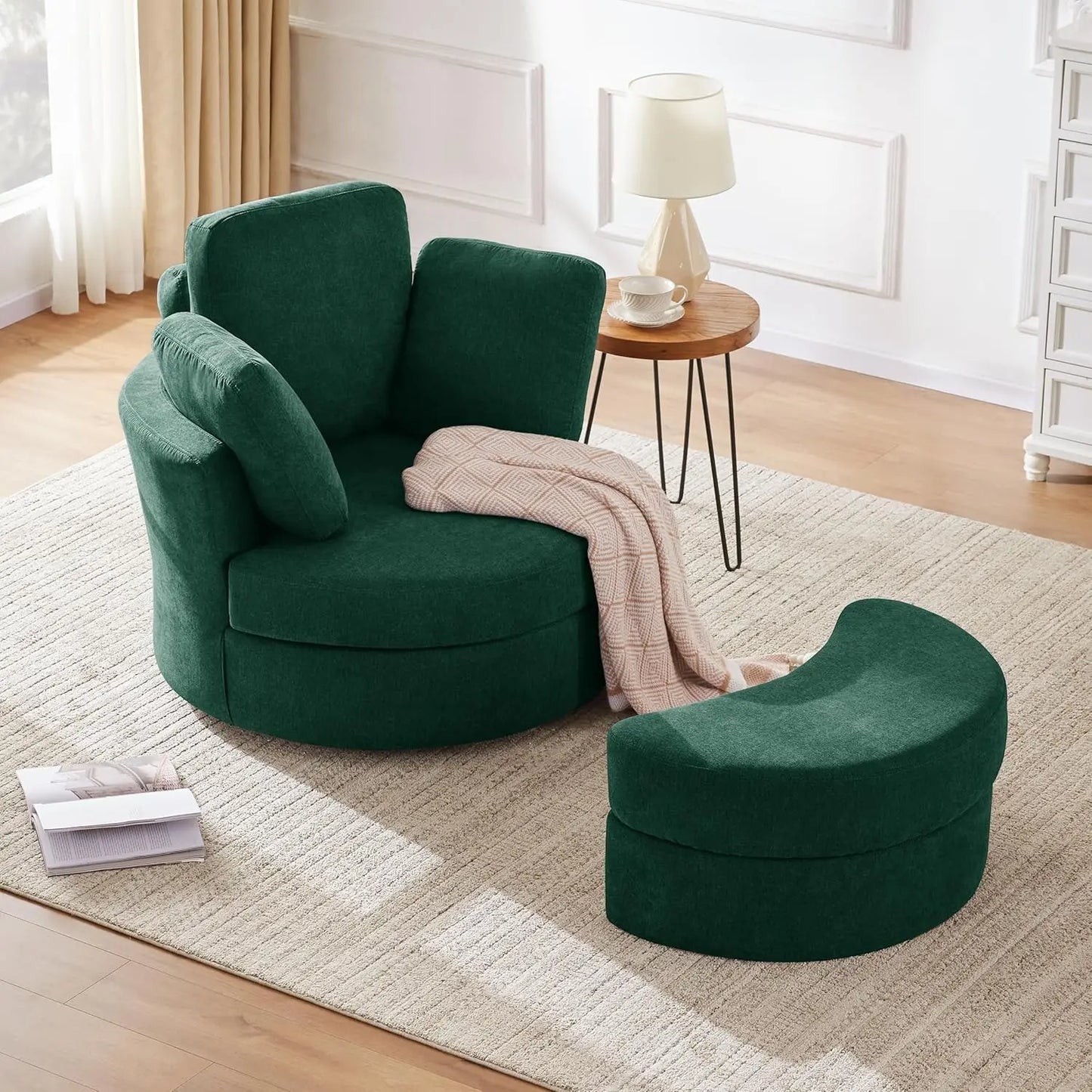 Swivel Accent Barrel Chairs with Removable Headrest, Chaise Lounge Indoor with Neck Support Pillow,Swivel Chairs for Living Room