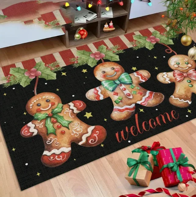 Gingerbread Man Carpet Christmas Tree Christmas Floor Mat Terrace Living Room Bedroom Balcony Camping Outdoor Carpet Decoration