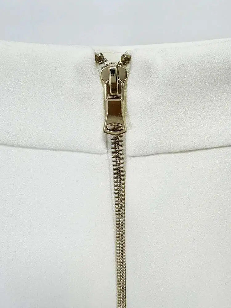 [Women's Beaded Design 2 Pcs Set Stand Collar High Waist Long Sleeve Sets Female Autumn