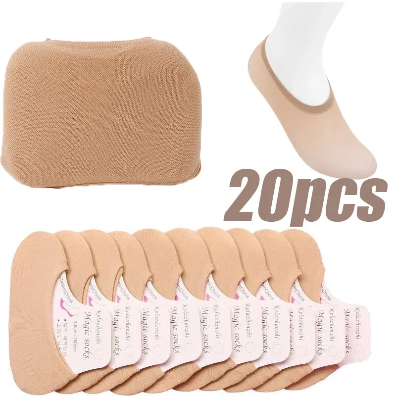 30pairs Summer Short Socks Women Invisible Thin Boat Socks Female Non-slip Seamless Ice Silk Ankle Sox High Heels Slippers Sock
