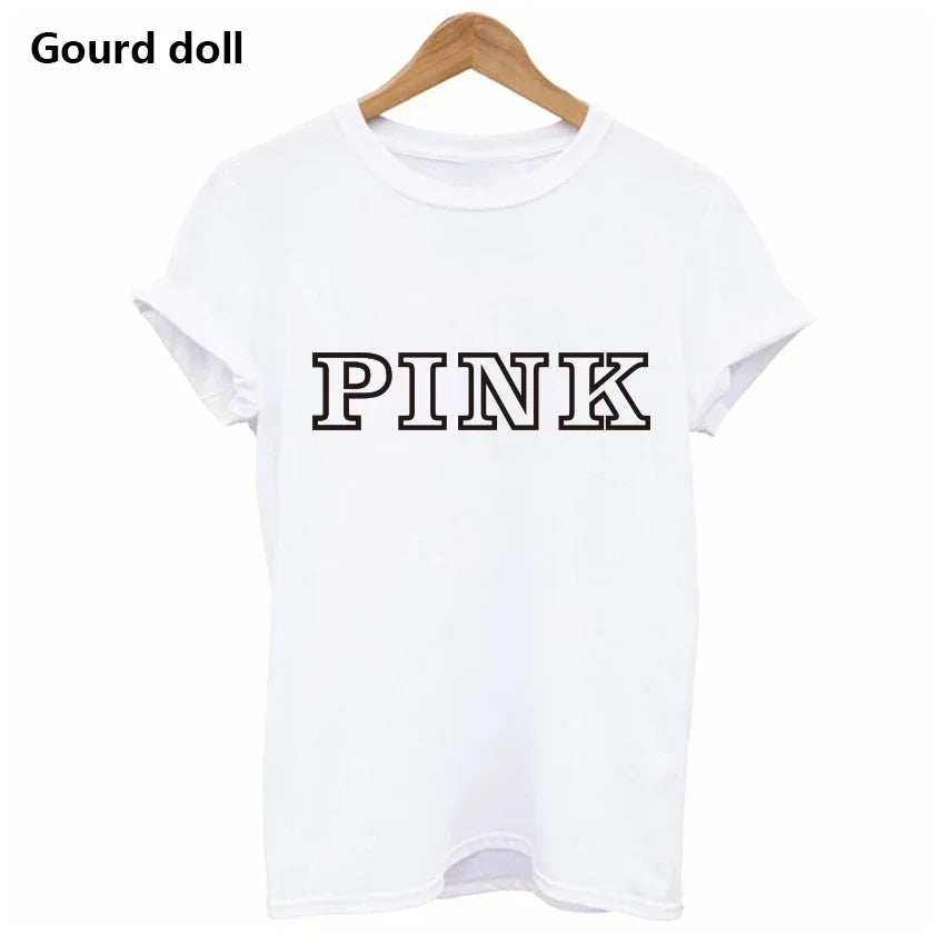 Fashion PINK Letter Printed T-Shirts Women Tops Tee t shirt