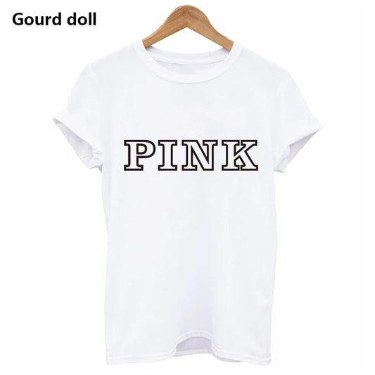 Fashion PINK Letter Printed T-Shirts Women Tops Tee t shirt