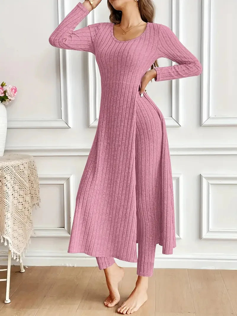 Autumn Casual Solid Set For Women Fashion O Neck Long Tops+High Waist Slim Pants 2 Piece Sets Lady Holiday Women's Clothing New